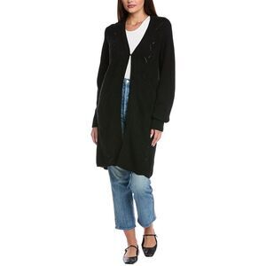 &Isla Womens  Cosi Plaited Wool & Cashmere-Blend Long Cardigan, Black